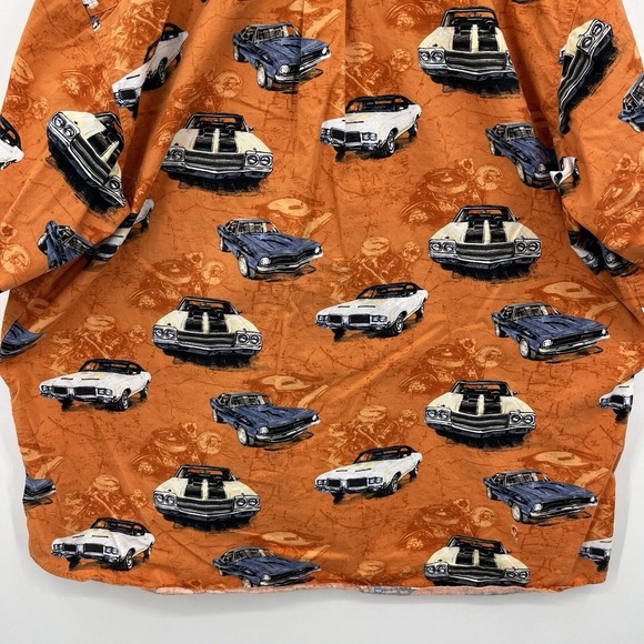 RedHead Short Sleeve Button Shirt Men's 2XL Orange Classic Cars Hawaiian Vtg - Picture 8 of 9